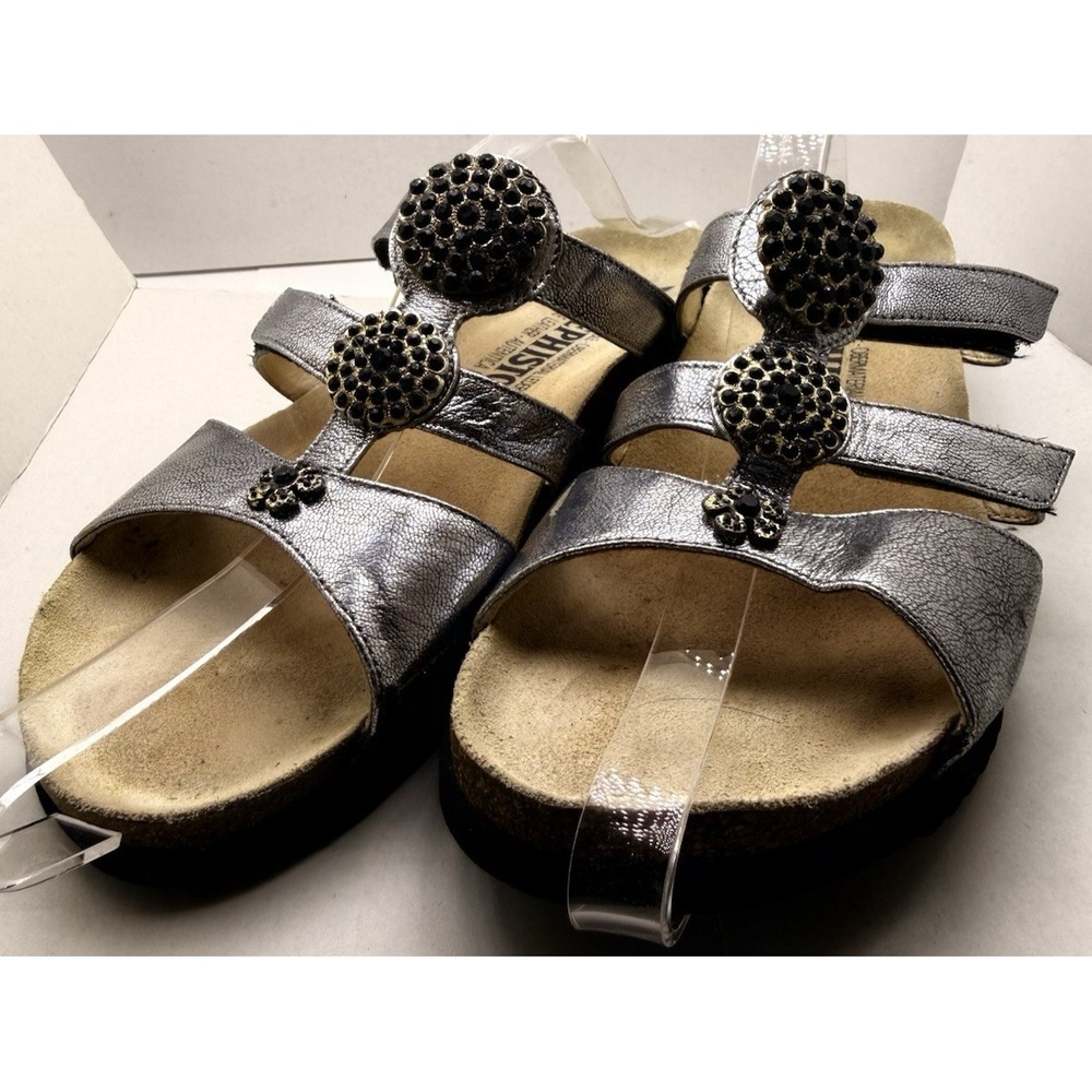 Mephisto Air Relax Sandals Size 41 Silver Leather Rhinestone Vacation Comfort